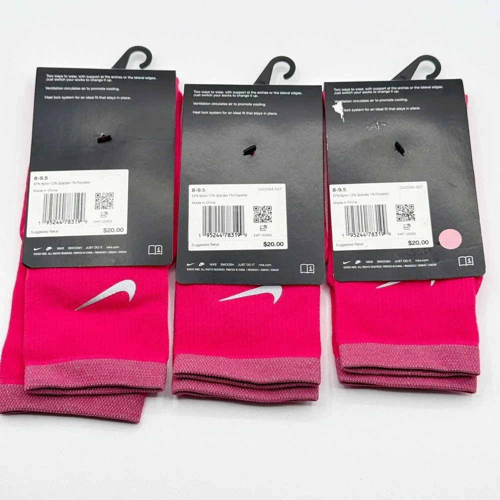 Nike‎ Spark Socks (3 Pair) Crew, Lightweight Size 8 - 9.5 Mens Pink DA3584-667
